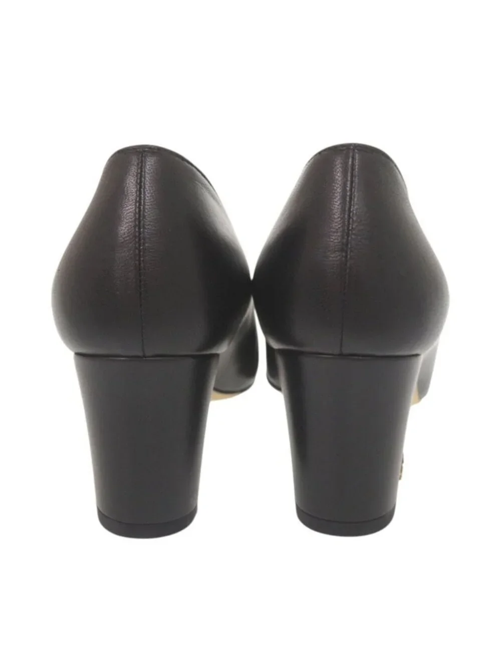 Chanel CC Logo 35c Leather Patent Black Pumps Heel